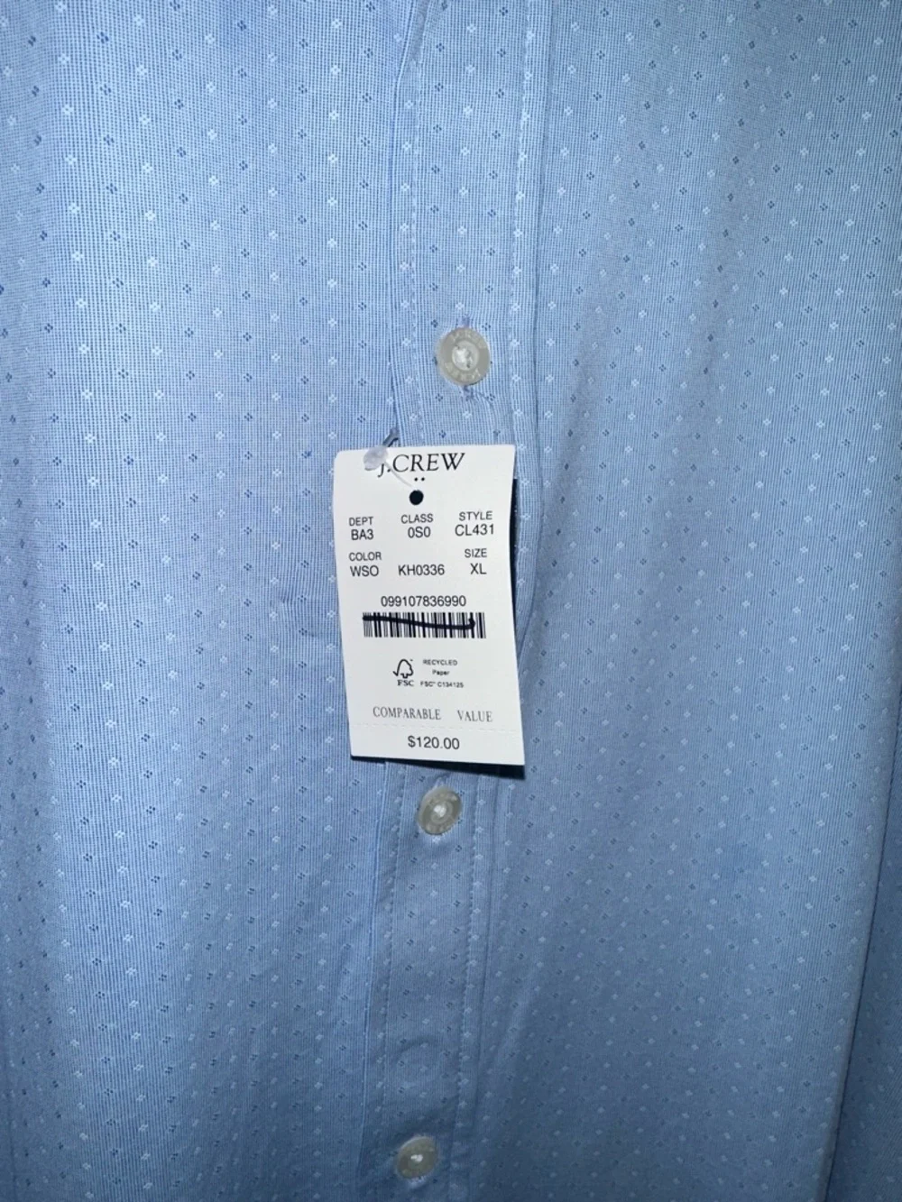 J. Crew NWT Dobby all day‎ performance Light Blue button front Shirt men’s XL
